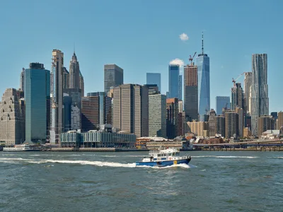 NYPD Patrol Boat Crossing Lower Manhattan Harbor Waters