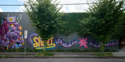 Purple Robot Mural in Portland's Kerns District