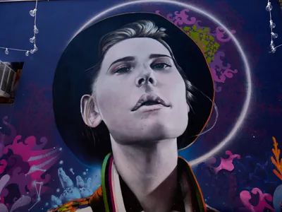 Cosmic Portrait Mural in Portland Alley
