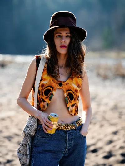 Riverbed Portrait in Butterfly Wing Vest