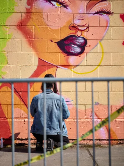 Artist at Work Jardín Cubana Mural Alberta Street