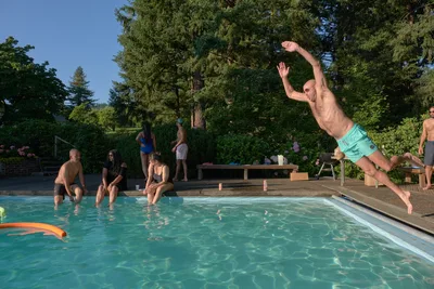 Mid-Air Pool Dive in Oregon Summer
