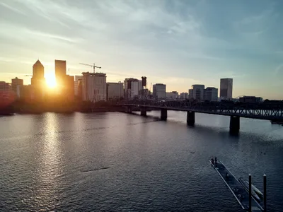 Hawthorne Bridge Sunrise Over Downtown Portland