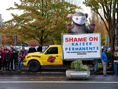 Kaiser Nurses Rally With Giant Rat Protest