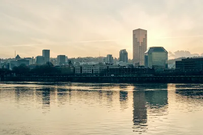 Portland Skyline Reflects in Willamette River