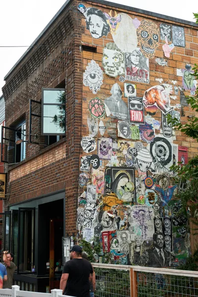 Street Art Collage on Portland Brick Building