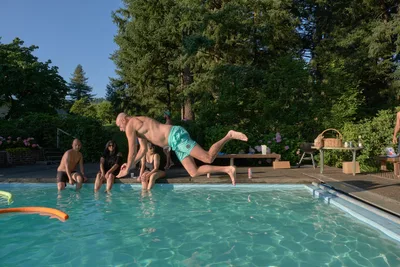 Summer Pool Jump in Newberg Orchard
