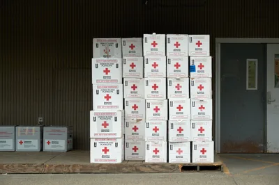 Awaiting Life: Red Cross Blood Collection Preparation