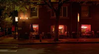 Neon-lit Restaurant Terrace in Portland's Nob Hill