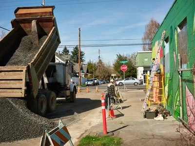 Jardín Cubana Mural Work in Progress on Alberta Street