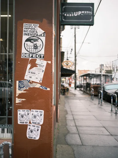 Antifascist Street Art on Alberta District Pole